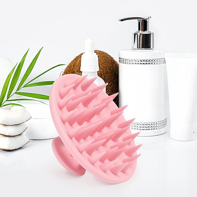Meartchy Silicone Scalp Massager Shampoo Brush, Scalp Brush for Hair Growth & Dandruff Removal, Hair Scrubber Scalp Stimulator Exfoliator Brush with Soft Bristles for Wet Dry Scalp Care (Pink)