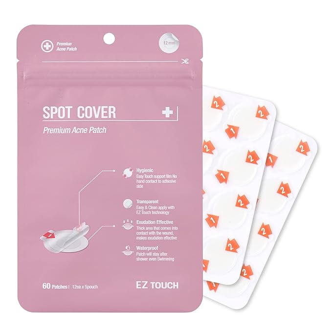 EZ Touch Touch-free Hydrocolloid Acne Pimple Patch(60 count, 12mm, Fast0Healing) | Last 48 hr | Patented Korean Spot Cover