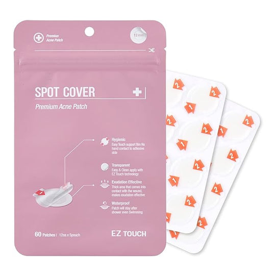 EZ Touch Touch-free Hydrocolloid Acne Pimple Patch(60 count, 12mm, Fast0Healing) | Last 48 hr | Patented Korean Spot Cover