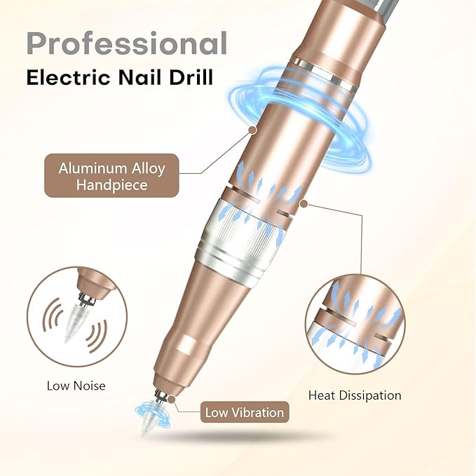 TUOBEO Nail Drill Electric Nail File Kit 45000 RPM Professional Efile Nail Set,Cordless Portable Rechargeable Acrylic Gel Nail Polish Remover Machine Pedicure Manicure Tool with for Salon Home Gold