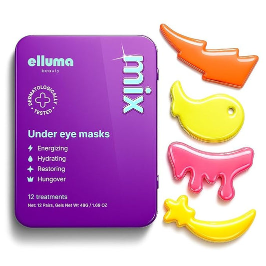 Elluma Beauty Under Eye Patches 12 Pairs of Themed Hydrogel Eye Gel Pads - For Puffy Eyes and Dark Circles, Under Eye Bags, Wrinkles - Mix Set | Energizing, Hydrating, Restoring, Hungover