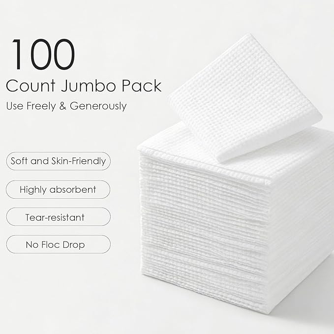 Lyun Cloudlet Disposable Face Towels XL, 10"x12" Ultra Soft & Thick Dry Wipes, Makeup Remover & Facial Cleansing Towels for Sensitive Skin, 50 Count, 2 Pack