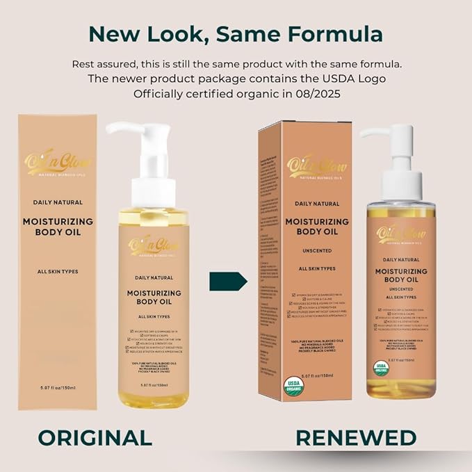 USDA Certified 100% Organic Pure Natural Hydrating Body Oil After Shower With Coconut, Jojoba, Olive & Almond Non-Greasy Moisturizing Oil For Women & Men Dry Skin 5.07 fl oz/150ml - Unscented