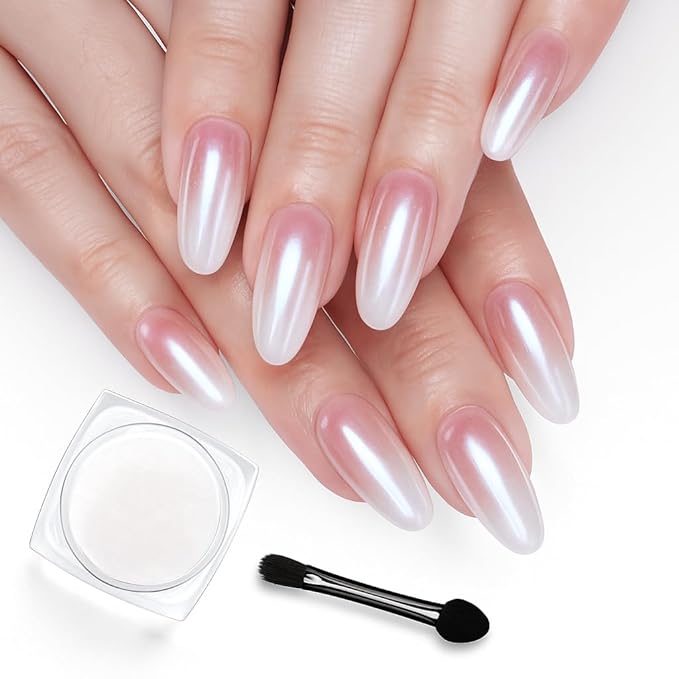 Beetles White Chrome Nail Powder for Gel Nails Pearl Cromer Nail Powder Mirror Effect Nails Gel Polish Glitter Manicure Holographic Pigment Nails Art Design Gifts for Women
