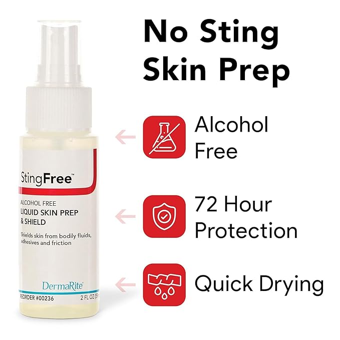 DermaRite's StingFree, Liquid Skin Prep & Shield - Alcohol-Free Spray, Shields from Body Fluids, Adhesives and Friction - Spray Bottle, 2 oz., 1 Count