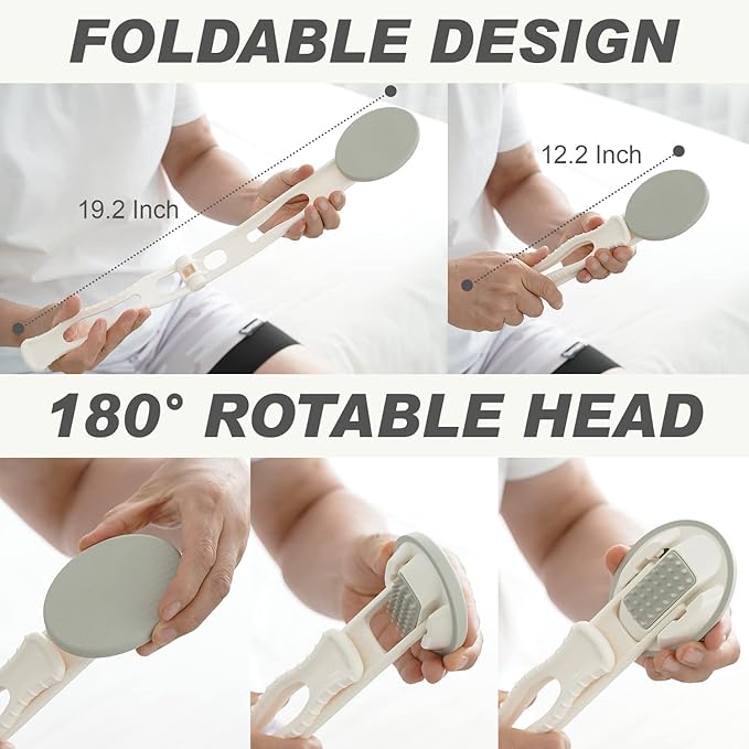 DOWMI Lotion Applicator for Back - 3in1 Foldable, Cream, Sunscreen, Ointment Applicator, 19" Long Handle, Body Massage Tool - 1 Body Brush Pad, 1 Lotion Pad Included