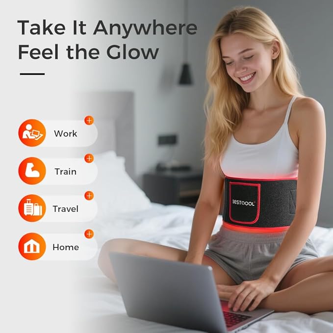 BestQool Red Light Therapy Belt, Infrared Light Therapy & Red Light Therapy for Body, Pads Wearable Wrap for Knee Waist Elbow, Infrared Red Light Therapy, Portable Red Light Belt for Wellness