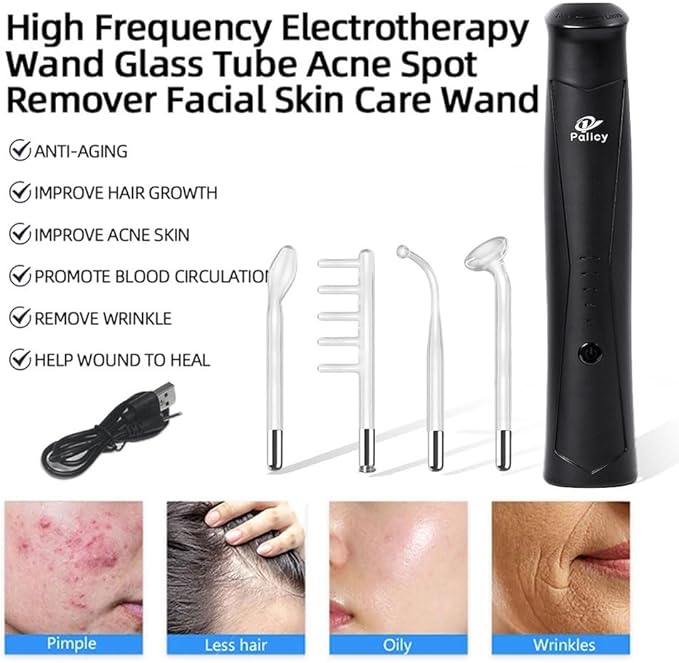 Wireless Lift Wand Professional High Frequency Facial Wand Machine Includes 4 Electrodes,Therapy Wand - Xenon Gas Diminish Wrinkles, Scars, Dark Circles, Breakthrough Device for Beauty (Black)