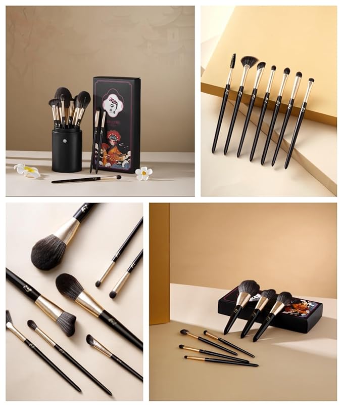 10-Piece Professional Makeup Brush Set with Powder, Contour, Blush, Eyeshadow & Brow Brushes – Includes 2 Premium Beauty Sponges and 1 Dry Cleaning Brush Box for Easy On-the-Go Makeup Application