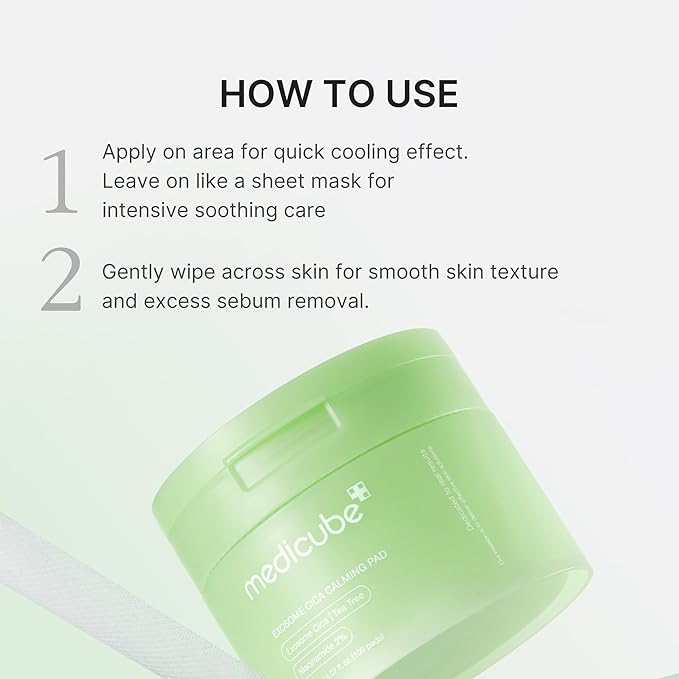 medicube Toner Pads Exosome CICA Tea Tree Calming Toner Pad for Sensitive Skin | Centella Asiatica for Redness, Breakouts | Low-irritating & Hydrating Care | Korean Skincare, 100 Pads (1 Pack)