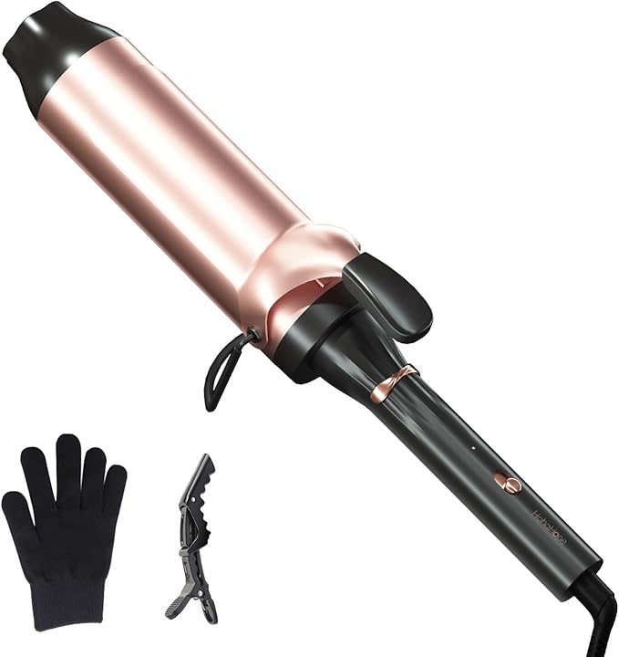 Hahahope Professional 2 Inch Curling Iron with Clamp - Large Barrel Curling Wand for Long Hair, Dual Voltage, Adjustable Heat Settings, Lightweight Design
