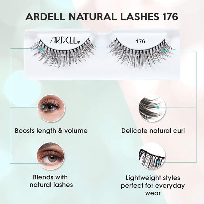 Ardell Natural Lashes 176 Black – Lightweight Natural Look False Eyelashes, Soft Volume Strip Lashes with Invisiband, 4 Pack
