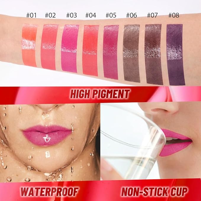 JUAAZIN Lip Stain Peel Off Lip Gloss oil Dual-Ended Combo, Raspberry Peach Lips Liner Stain Peel Off Tattoo, Long Lasting & Waterproof, Transfer-Proof Lip Tint Stain with Lip oil for All Skin Type 03#