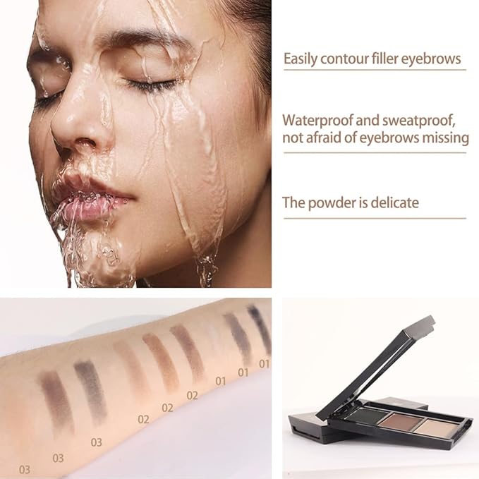 Eye Brow Powder Palette with Mirror for Women, Brown Taupe Eyebrow Powder Kit with Brush, Long-Lasting 3 Colors Brow Palette, Filler for Full, Defined Natural Brows Shaping (03)