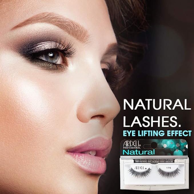 Ardell Natural Lashes 176 Black – Lightweight Natural Look False Eyelashes, Soft Volume Strip Lashes with Invisiband, 4 Pack