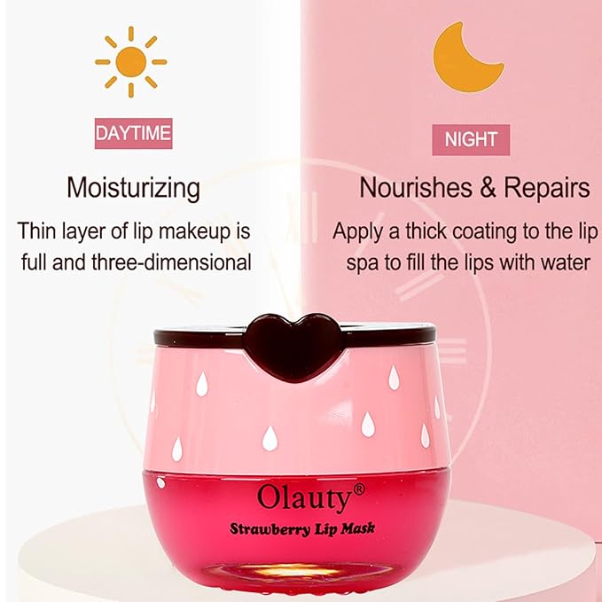 Bee Lip Balm Honey Pot, 2 PCS Strawberry & Honey Masks, Hydrating Prevention for Dry and Cracked Lips, Scrubs Exfoliator, Sleep Mask Reduces Lines, Exfoliating BeeLip Balm Sleeping Mask