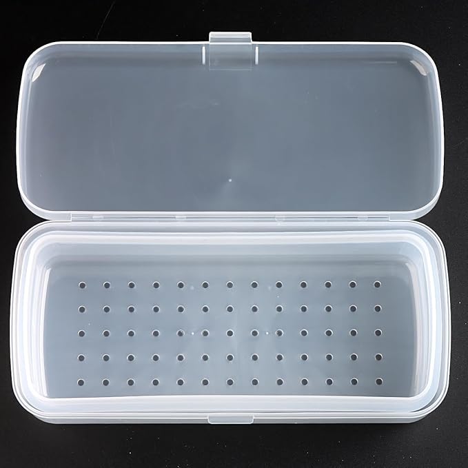 FSpronail Nail Tool Sterilizer Box, Fully Transparent Disinfection Container Tray for Nail Tools Organizer with Strainer for Tweezers Manicure Equipment Nails Salon Supplies Art Accessories - White