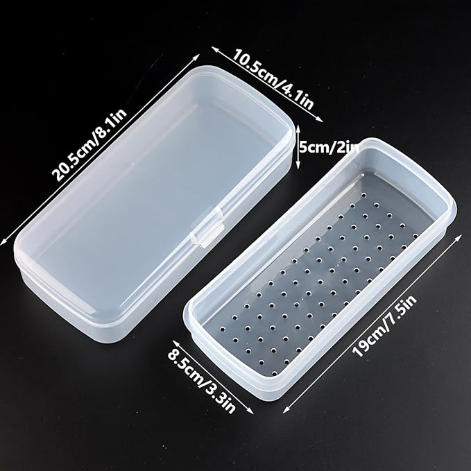 FSpronail Nail Tool Sterilizer Box, Fully Transparent Disinfection Container Tray for Nail Tools Organizer with Strainer for Tweezers Manicure Equipment Nails Salon Supplies Art Accessories - White