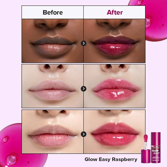 I DEW CARE Lip Gloss - Glow Easy Raspberry | Jojoba Seed Oil, Vitamin C, Pigmented Glossy Stain, Hydrating, Korean Makeup, Pink Color, Moisturizing, Nourishing, 0.20 FL Oz