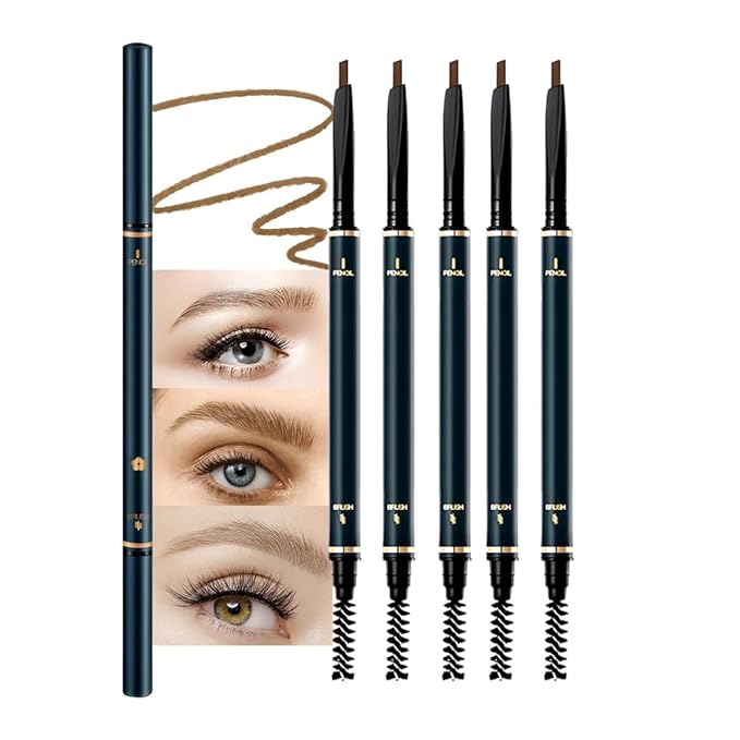 5 Pcs Eyebrow Pencils for Women, Waterproof Professional Makeup Micro Brow Pencil, Light Brown Brow Kit with Eyebrow Brush, Ultra-Fine Mechanical Pencil, Vegan&Cruelty-Free (C02#Light Brown)