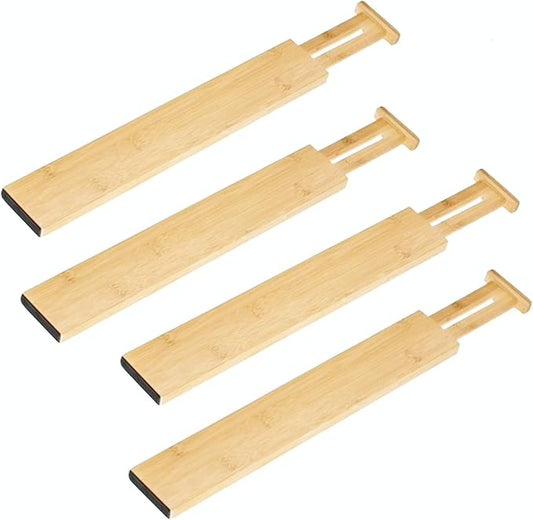 DZS Bamboo Drawer Organizer, 4-Pack Adjustable and Expandable Divider Insert for Kitchen, Bathroom, Office
