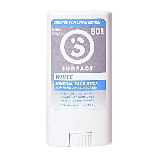Surface Mineral Sunscreen Face Stick SPF 60, Lightweight Non-Nano Zinc Oxide Formula, Reef Friendly, Broad Spectrum UVA UVB Protection, Water Resistant Sun Care for 80 Minutes, Clear, 0.5oz