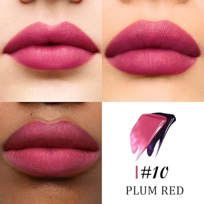 JUAAZIN Peel Off Lip Stain Tattoo with Tweezer - Plum Red Matte Lip Tint, Long Lasting Waterproof Transfer-Proof Liquid Lip Stain, Cruelty-Free Lip Masque for All Skin Types, Valentine's Day Gift 10#