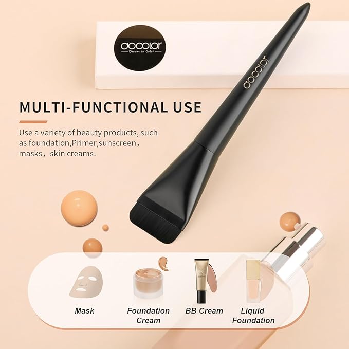 docolor Flat Foundation Brush Korean Makeup Brush Liquid Makeup Brush Premium Makeup Face Brush for Blending, Cream, Thin Foundation Brush Makeup Tool Face Foundation Flat Brush,Black