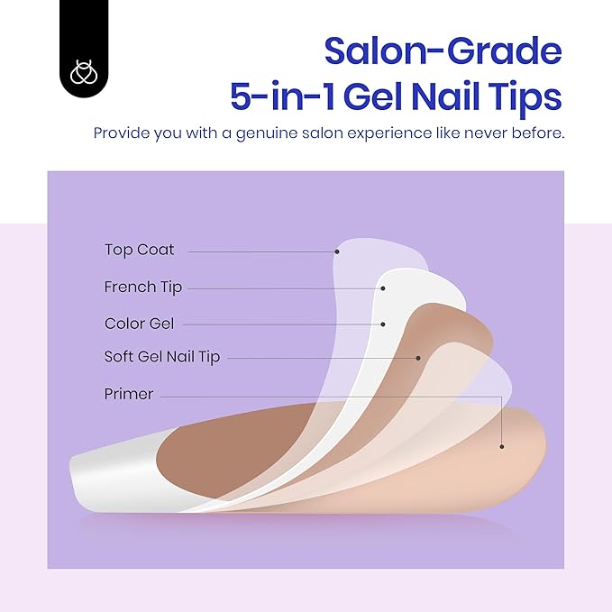 Beetles Short Square French Tip Press On Nails Brown 64 Pcs Pre-Shaped Fake Nails Reusable Nail Kit with Quick-drying Nail Glue Mini Manicure File DIY Home Salon in 16 Sizes Gifts for Women Girls