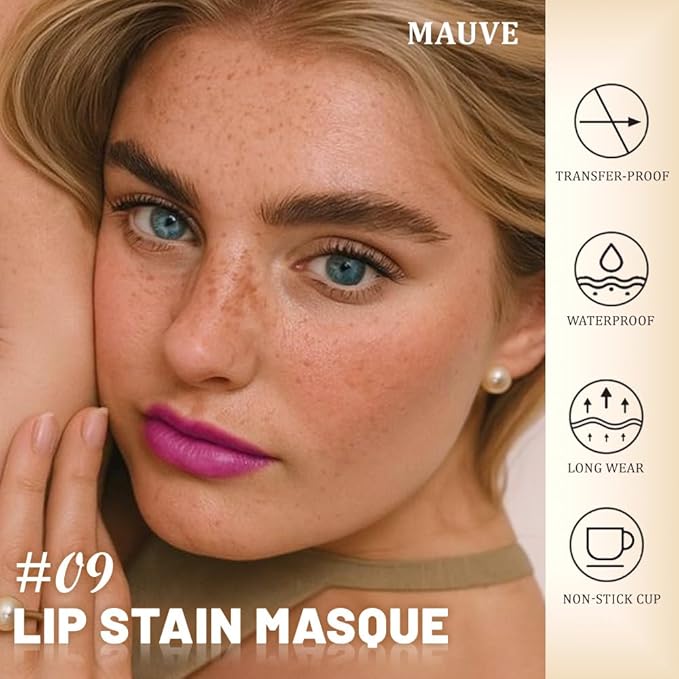 JUAAZIN Peel Off Lip Stain Tattoo with Tweezer - Mauve Matte Lip Tint, Long Lasting Waterproof Transfer-Proof Liquid Lip Stain, Cruelty-Free Lip Masque for All Skin Types, Valentine's Day Gift 09#