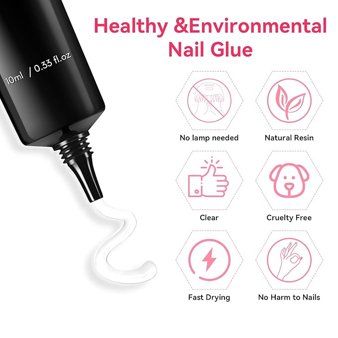 Makartt Nail Glue with Remover - No Lamp Needed 10ml Semi Solid Nails Glue for Press-Ons, Acrylic False Tips, Soft Gel, and Toenails, Easy Removal