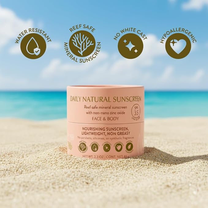 NATÚ BOTANICALS Tinted Mineral Face and Body Sunscreen SPF 35 - Mineral Zinc Oxide Sunblock Lotion - Broad-Spectrum UVA & UVB Protection - Lightweight & Gentle for Sensitive Skin - Reef Safe