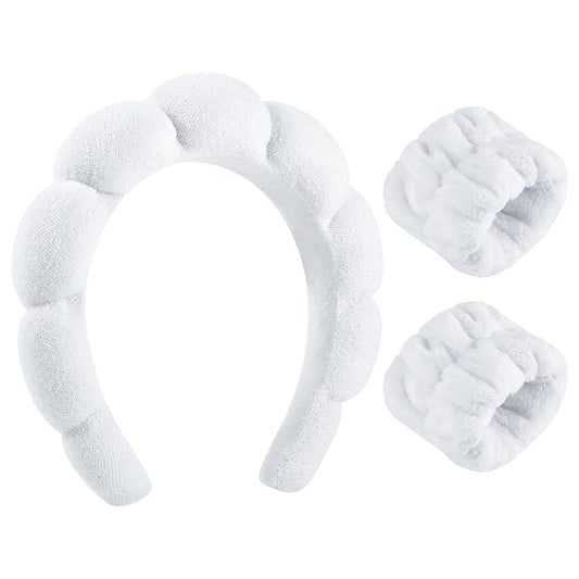 WSICSE Spa Headband for Washing Face, Sponge Skincare Headband and Wrist Washband Set Stocking Stuffers for Girls Women