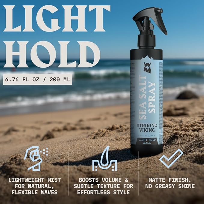 Striking Viking Sea Salt Spray - 6.76 Fl Oz, Blue Ocean - Light Hold Texturizing Spray - Hair Curl Enhancer - Paraben Free