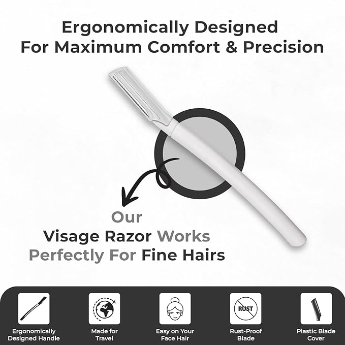 Visage Precision Facial Razors, Touch-up Dermaplaning Tool, Eyebrow Razor, Facial Hair/Peach Fuzz Removal, Face Shavers for Women and Men - 3 count