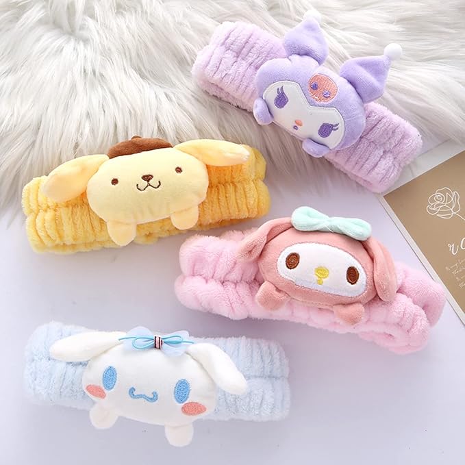 Kawaii Spa Headband and Wristband Set for Face Washing, Cute Soft Skincare Headbands for Women Girls, Fluffy Makeup Headband for Washing Face, Bath, Shower, Beauty