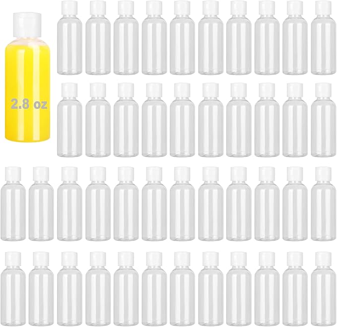 KUKLIPJIM 80 Pack 2.8 oz Clear Plastic Bottles with White Flip Caps, Travel-Friendly, BPA-Free Cosmetic Bottles