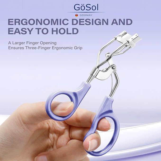 GöSol Eyelash Curler w/3 Replacement Pads (Soft/Medium/Firm) - Professional Lash Curler for Natural, Fake, Curly or Straight Lashes, Includes Protective Cover