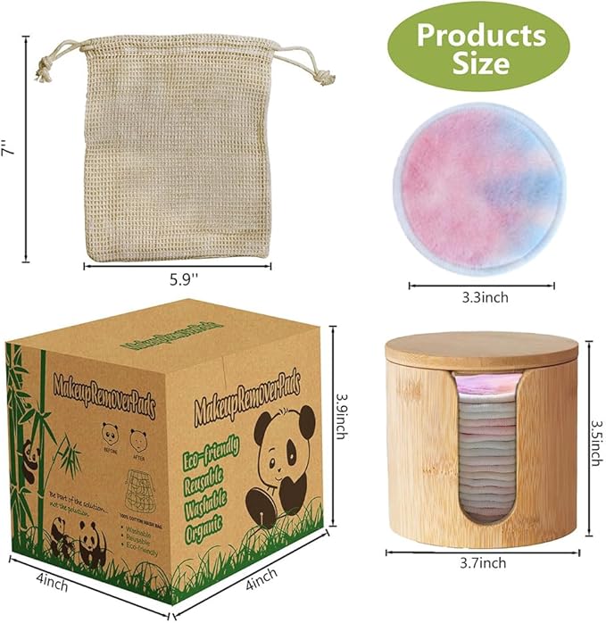 Sopurrrdy Reusable Cotton Rounds, 100% Natural Bamboo Cotton Pads for Face|Reusable Makeup Remover Pads with Laundry Bag,Headband and Cotton Round Holder (Colorful)