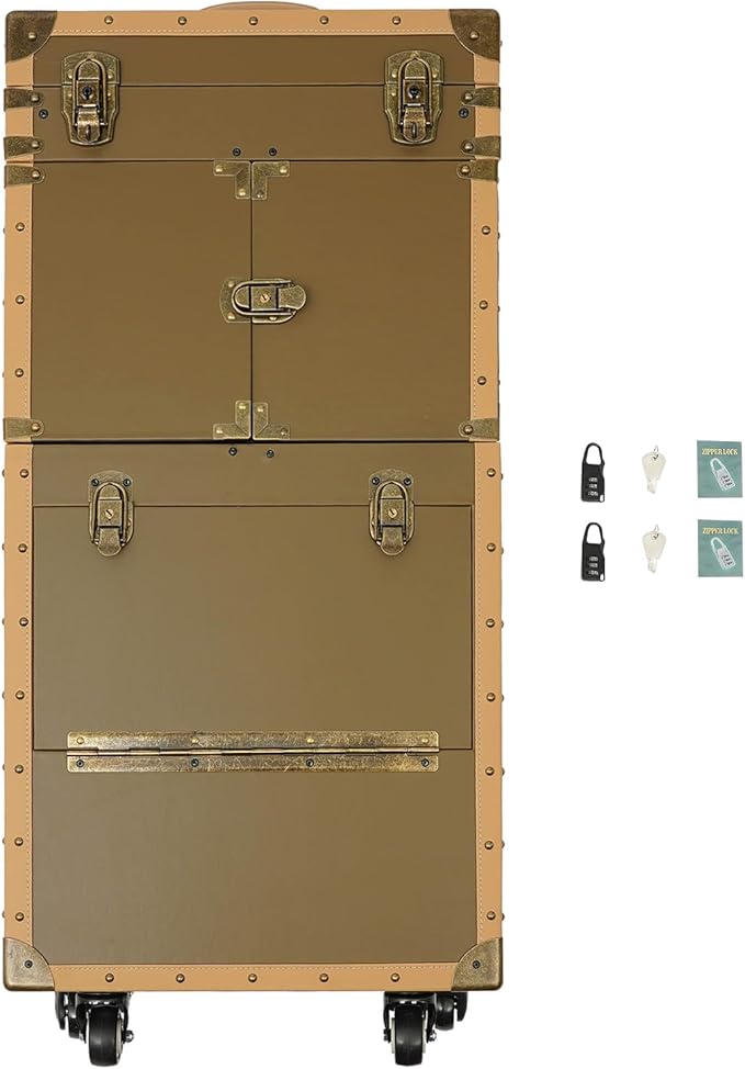 Rolling Lockable Makeup Train Case, Beauty Salon Luggage Hairdressing Trolley Stylist Beauty Salon Cosmetic Luggage Travel Organizer Tool Box for Professional Hairdressers(Golden)