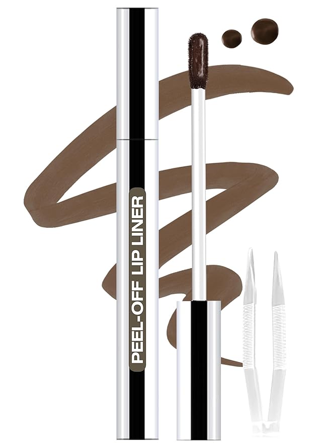 QCMME Lip Stain Peel Off Lip Liner Stain with Tweezer, Long Lasting Matte Lip Tint Tattoo, Highly Pigmented Color Lip Makeup, Waterproof Lipstick, Transfer-proof Lipstain for Women, Espresso