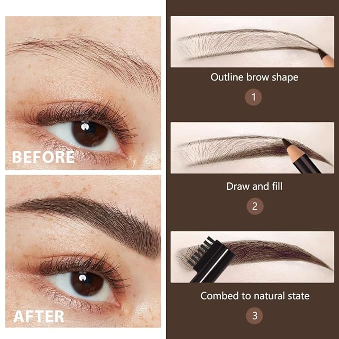 Eyebrow Pencils for Women with Sharpener, 6Pcs Hard-Core Wooden Eye Brow Eye Liner Pencils for Beginner Makeup, Waterproof & Sweat-Proof (6Pcs-Dark Brown)