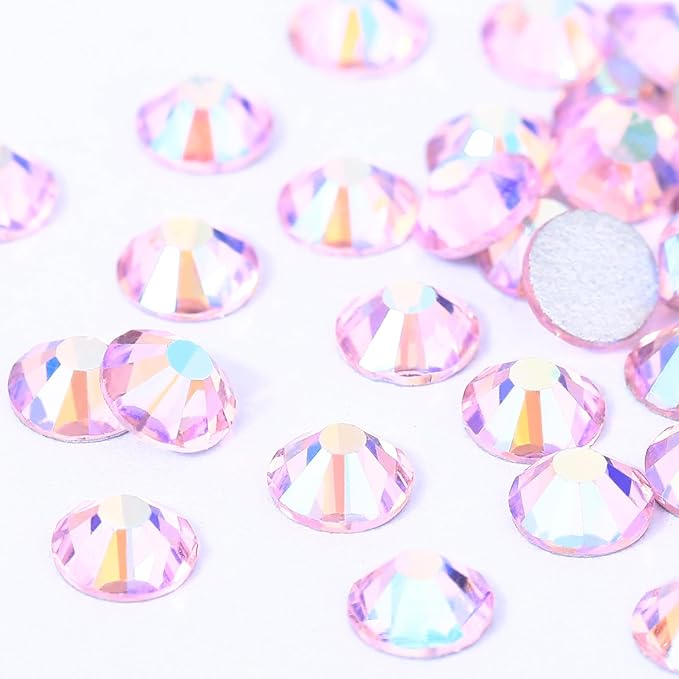 Novani Pink AB Rhinestones Glass Rhinestone for Crafts Flatback Crystals Gems and Rhinestones for Nails Art Makeup Face Clothes Shoes Decoration DIY(SS8,1440pcs,Pink AB)
