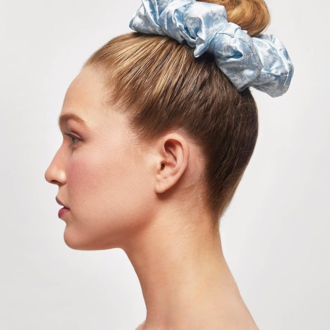 Bridgerton x Kitsch Satin Scrunchies for Women, No Snag, No Tugging, Soft & Comfortable Scrunchies for Girls, Perfect for Day or Night | Ideal Gifts for Women - Toile De Blue, 2pcs