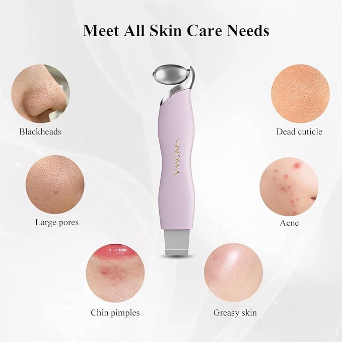 Vangines Blackhead Scraper Tool & Skin Scrubber Face Spatula for Blackhead Removal, Pore Cleaning, with Cooling Ice Roller & 2 Silicone Brush Heads (Berry Mauve)