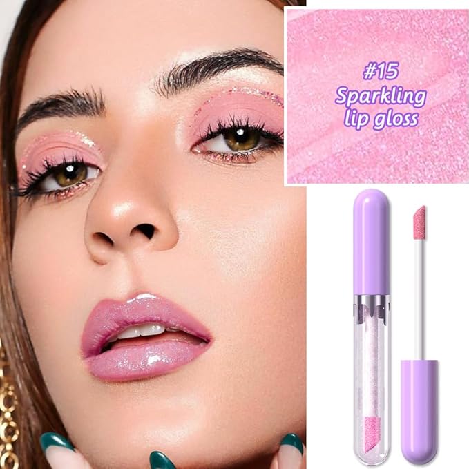 Hxssll Glitter Liquid Lip Gloss,Orchid Shimmer Lipstick, Waterproof Shimmer Lip Stain Lip Glaze, High Shine Long Lasting Shiny Lip Color Makeup 15#