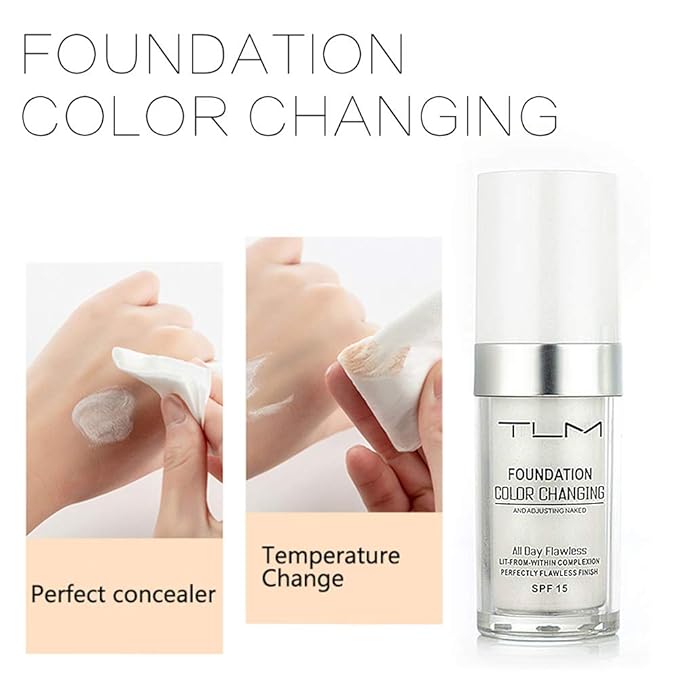 5PCS TLM Colour Changing Foundation Makeup Set Matte Liquid Full Coverage Oil Control Breathable Invisible Cover Concealer Foundation with Face Primer, Foundation Brush, Makeup Sponge