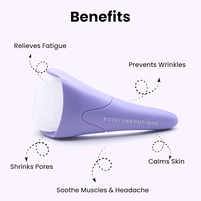 ROSELYNBOUTIQUE Ice Roller for Face Wrinkles Fine Lines Puffiness Stick Massager Facial Skin Care Tools Self Care Gifts for Men Women (Purple)