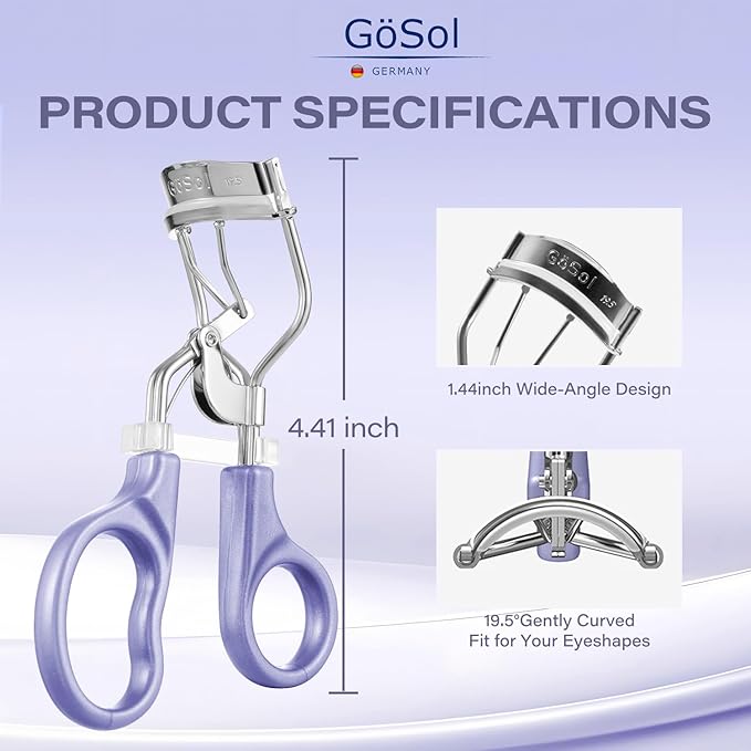 GöSol Eyelash Curler w/3 Replacement Pads (Soft/Medium/Firm) - Professional Lash Curler for Natural, Fake, Curly or Straight Lashes, Includes Protective Cover