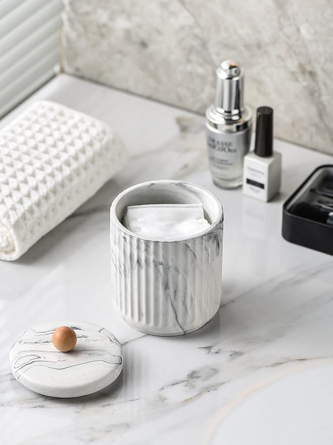 Redelaenor Bathroom Canister with Lid Qtip Holder Dispenser Jar Storage Organizer for Bathroom, Bedroom, Vanity, Kitchen Cabinet